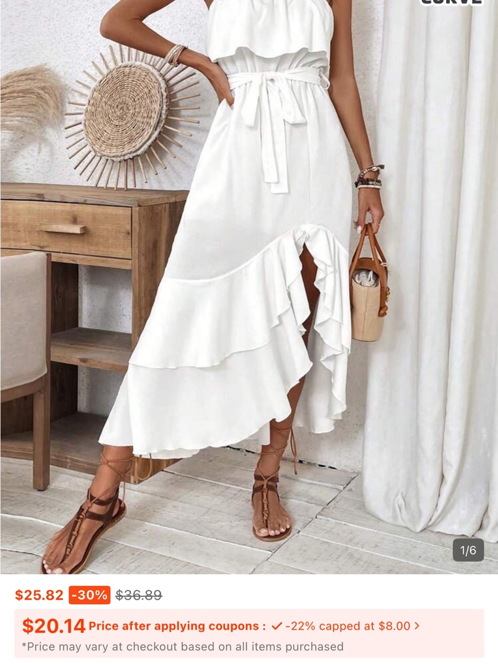 Women’s White Ruffle High-Low Skirt with Tie Waist